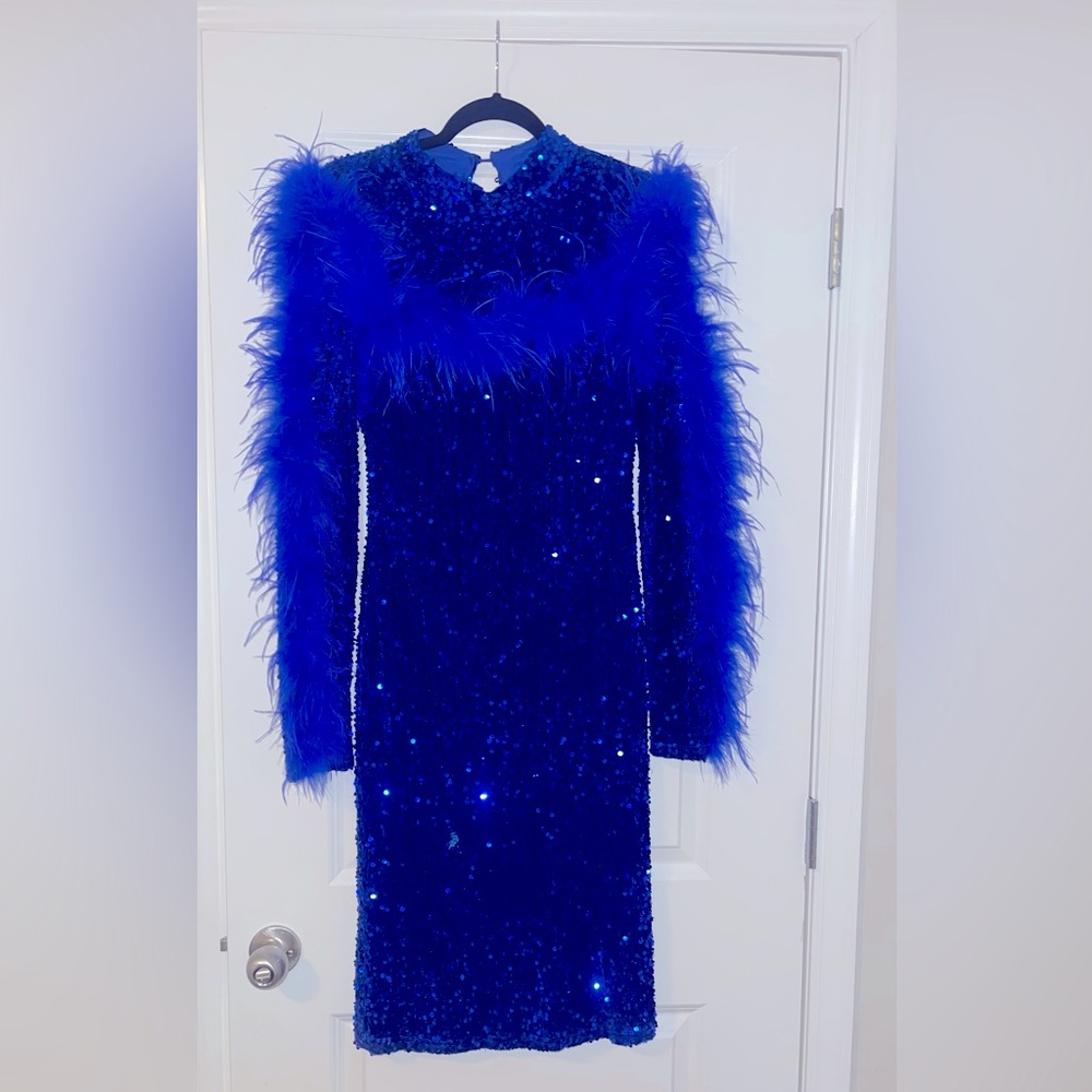 Fashion Nova Royal Blue Sequin/Light Feather